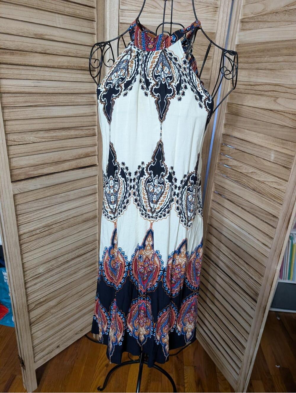 Leo Rosi Womens‎ Sleeveless Paisley Halter Dress Size M